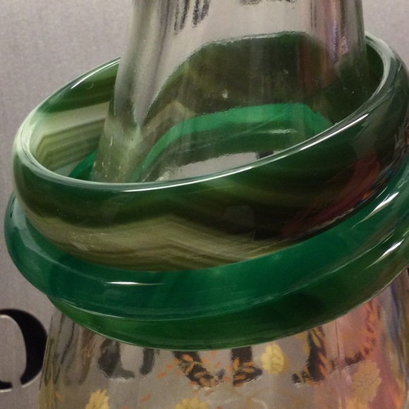 Three Venetian glass bangles in Kelly green